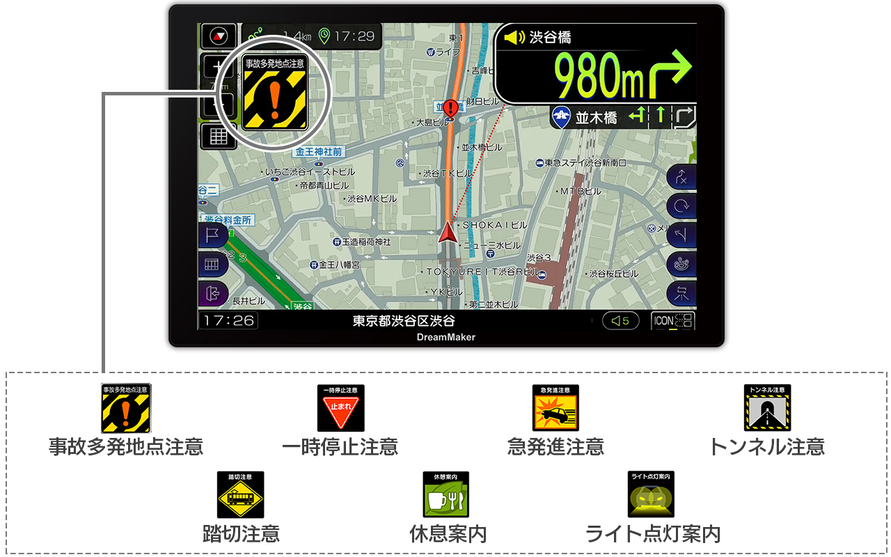 カーナビの安全運転ガイドがドライブをサポート