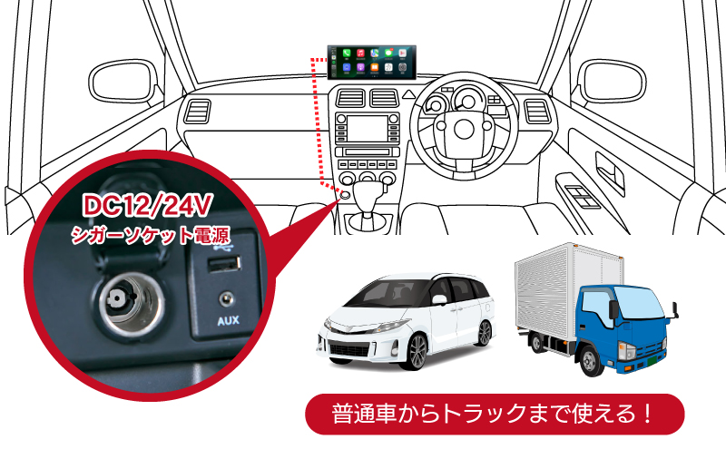 DC12/24Vのシガーソケット電源対応
